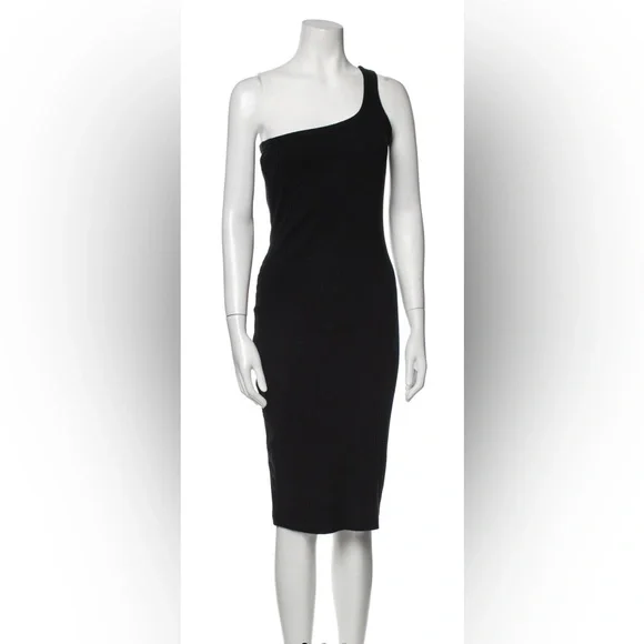 Ninty Percent | Dresses | Ninety Percent Black Cotton One Shoulder Fitted  Midi Dress Size | Poshmark